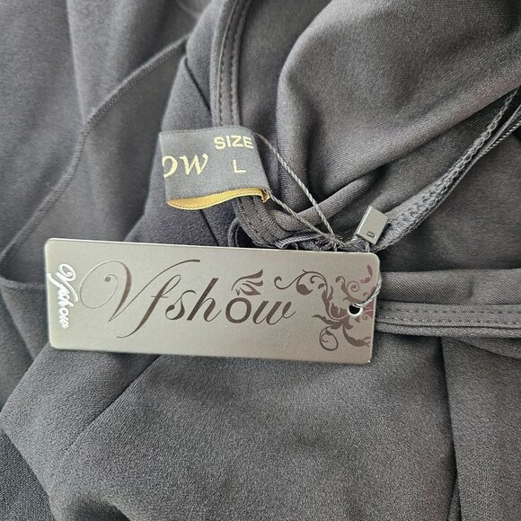 Vfshow Elegant Black Women's Evening Dress Ruffled Peplum & Flounce Size Large - Picture 11 of 13